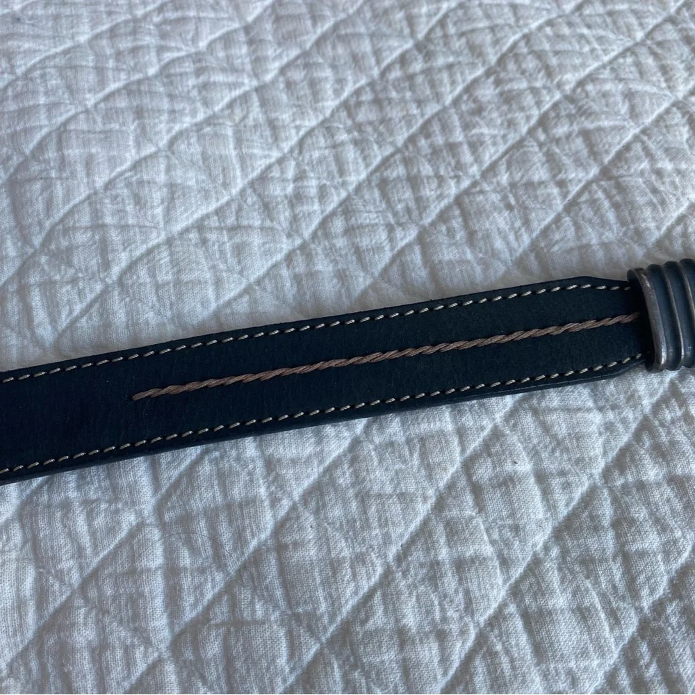 VTG Western Black Leather Belt w/Hammered Loop Toggle Buckle cowgirlcore M / L